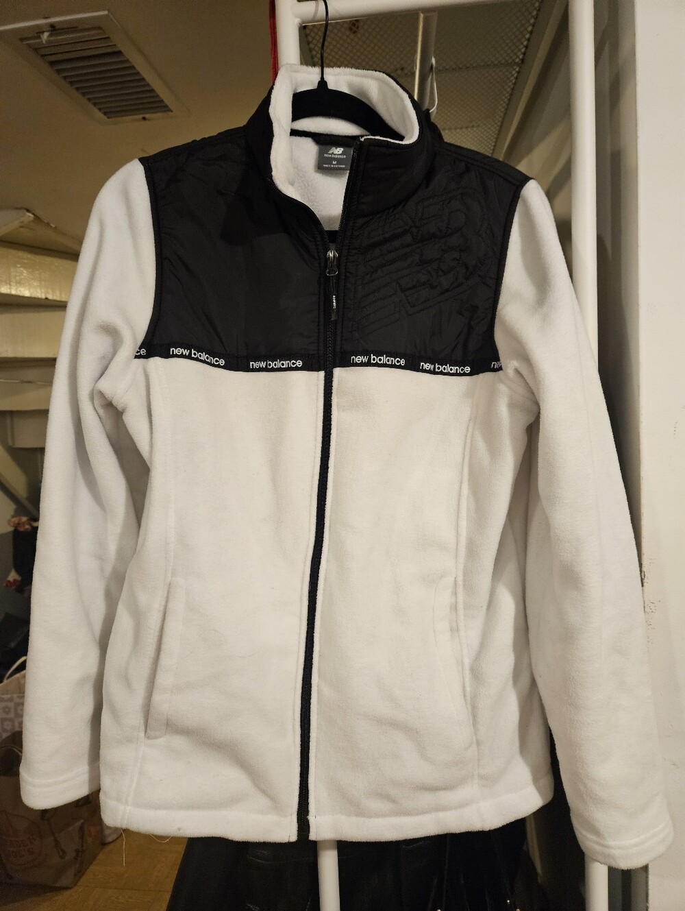 New Balance White and Black Teddy Fleece Jacket